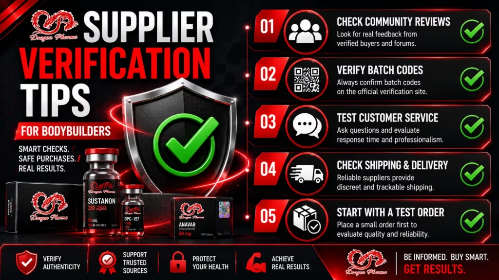 Supplier Verification Tips for Bodybuilders Supplier verification tips for bodybuilders showing checklist with steps